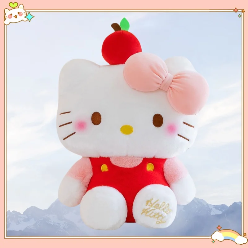 65 ซม.น่ารัก Apple HelloKitty ตุ๊กตาตุ๊กตา KT แมวน่ารัก Kawaii ตุ๊กตาขนาดใหญ่ตุ๊กตาผ้าของขวัญสําหรับสาว Soothing หมอนเด็กของขวัญ