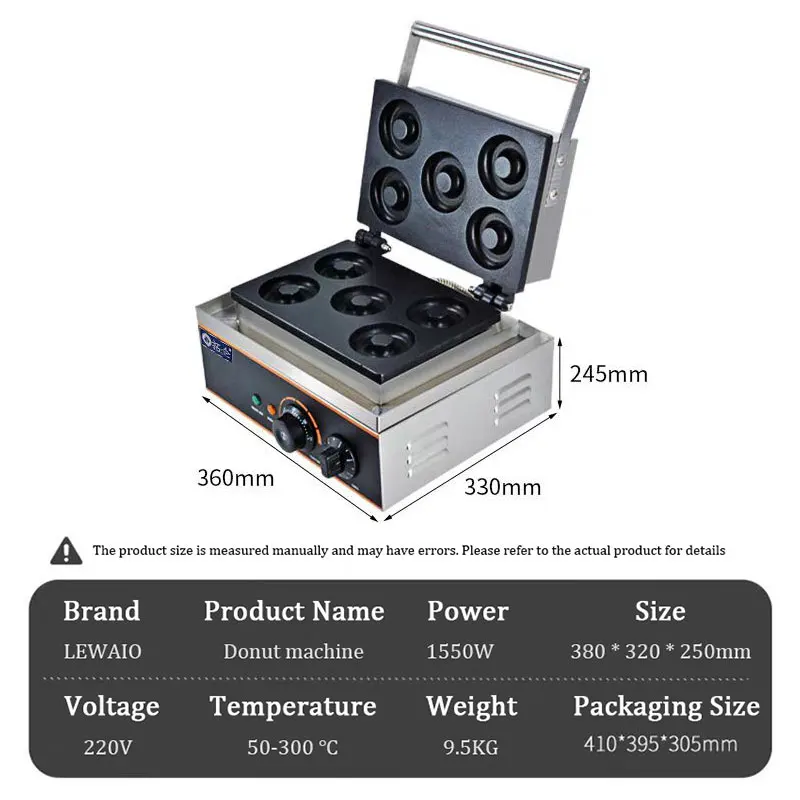 Commercial Mini 5-Hole Donut Maker Machine Nonstick Stainless Steel Home Restaurant Snack Waffle Doughnut Home Food Stainless