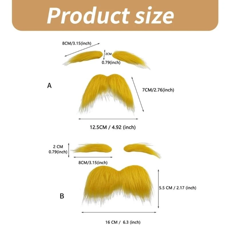 Novidade bigodes barba cosplay acessórios fantasia para homens mulheres halloween, bigode autoadesivo amarelo sobrancelhas