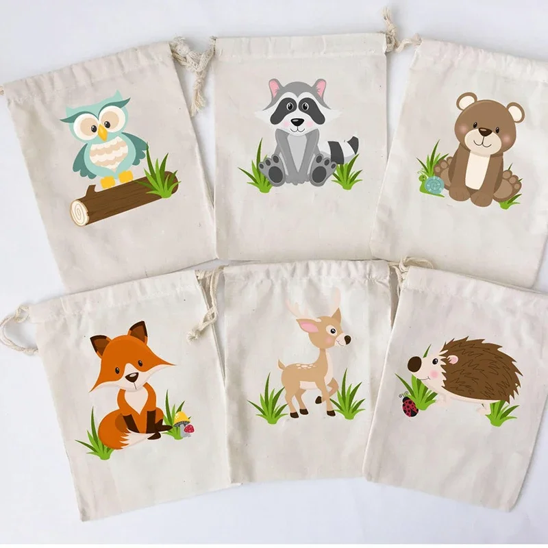 5pcs Bear owl Fox deer Jungle Woodland Forest Friends animal Candy Treat Gift Bags Baby Shower birthday party decoration Favor