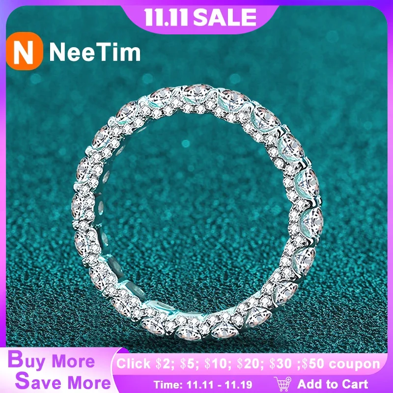 

NeeTim 3mm Moissanite Ring Sterling Silver 925 with Gold Plated Wedding Engagement Eternity Band Patry Luxury Jewelry for Women