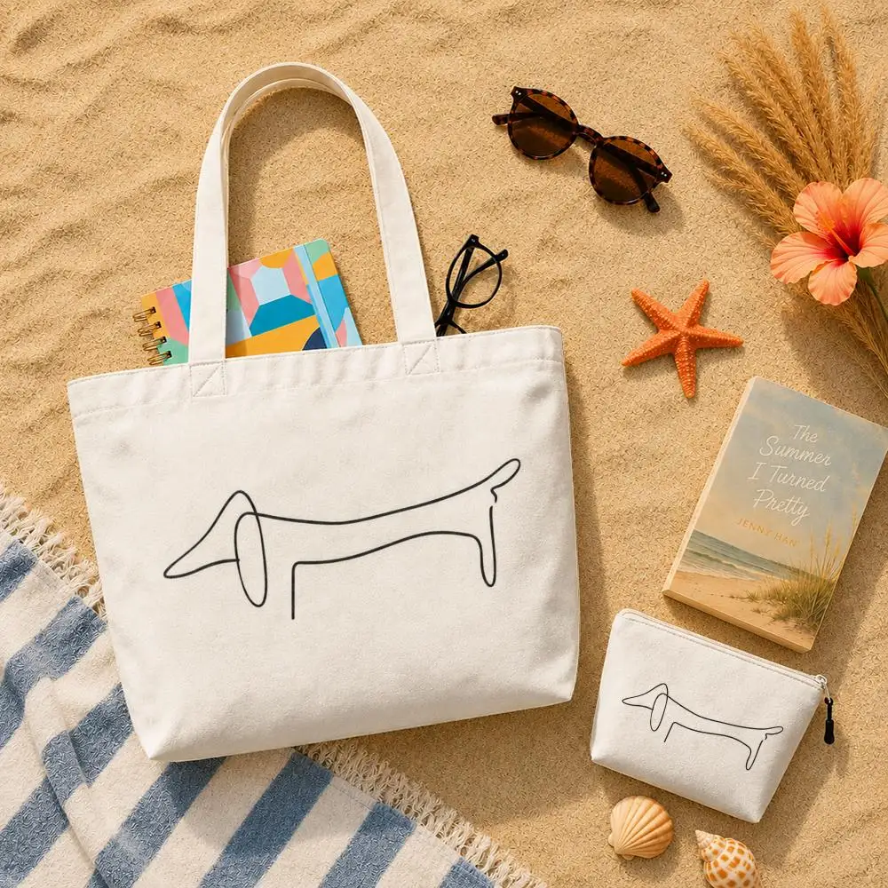 Pablo Picasso Animals One Line Drawings Storage Bags Canvas Double-Sided Print Set 2PC Makeup Pouch Set with Zipper for Travel