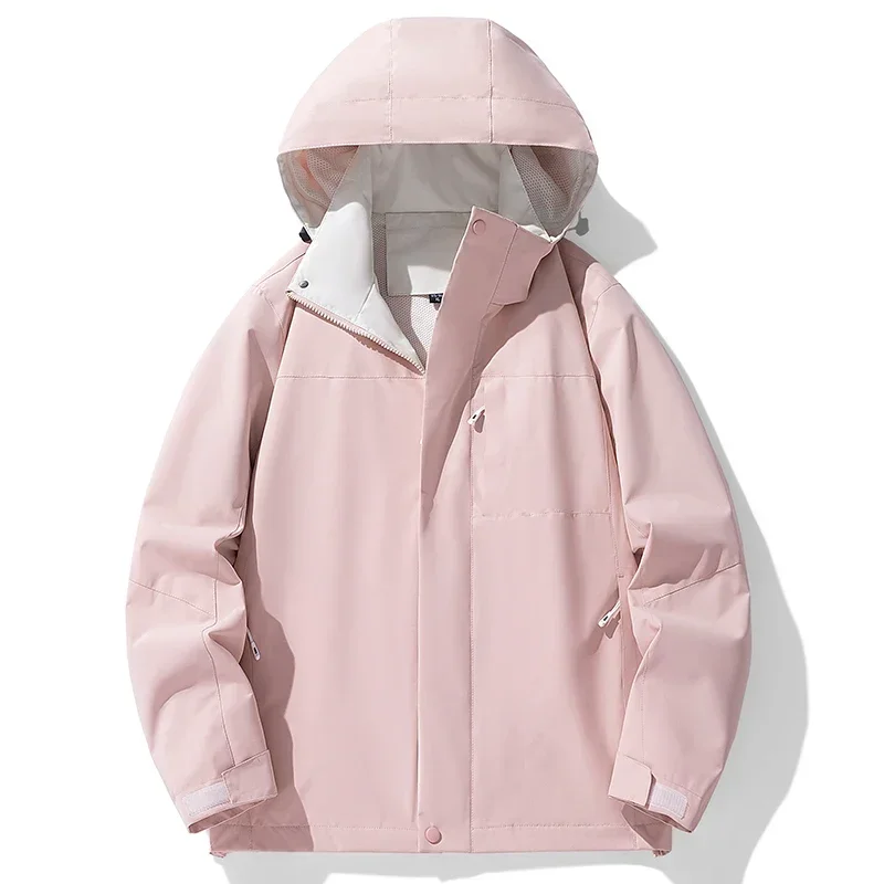 Man's Lightweight Hooded Windbreaker Jacket Full Zip Snap Buttons Multi Pockets Waterproof Hiking Jackets Outdoor Sports Coats