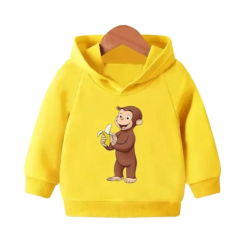 Sudadera con capucha con estampado de mono Curious George para niños, sudadera de otoño para niñas, jersey divertido para niños, camisetas para bebés KMT5266