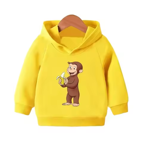 Curious George Monkey Print Kids Hooded Hoodie Girls Autumn Sweatshirt Funny Children's Pullover Baby Tops KMT5266