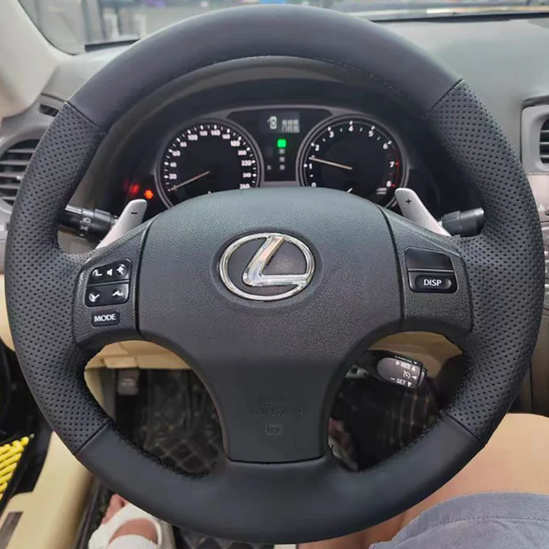 For Lexus IS250 IS250C IS300 IS300C IS350 IS350C F SPORT 2005-2011 hand-stitched Genuine leather Car Steering Wheel Cover