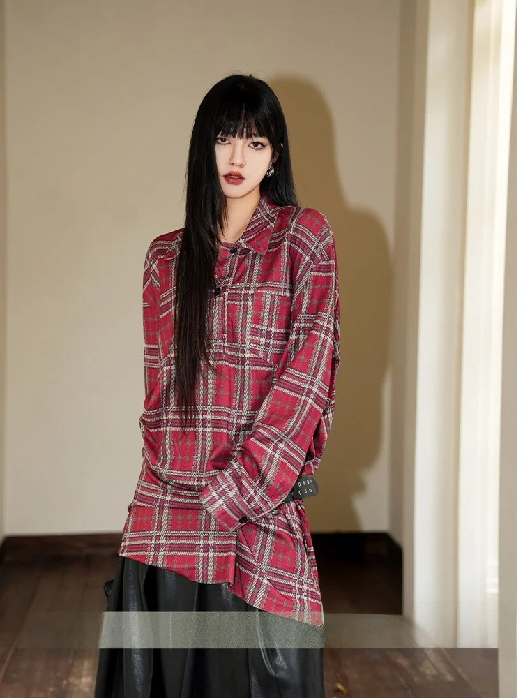 Retro Plaid Casual Waist Cinched Women's Dress Spring New Loose Slimming Short Shirt Dress Cleanfit Polyester Fiber Long Sleeve