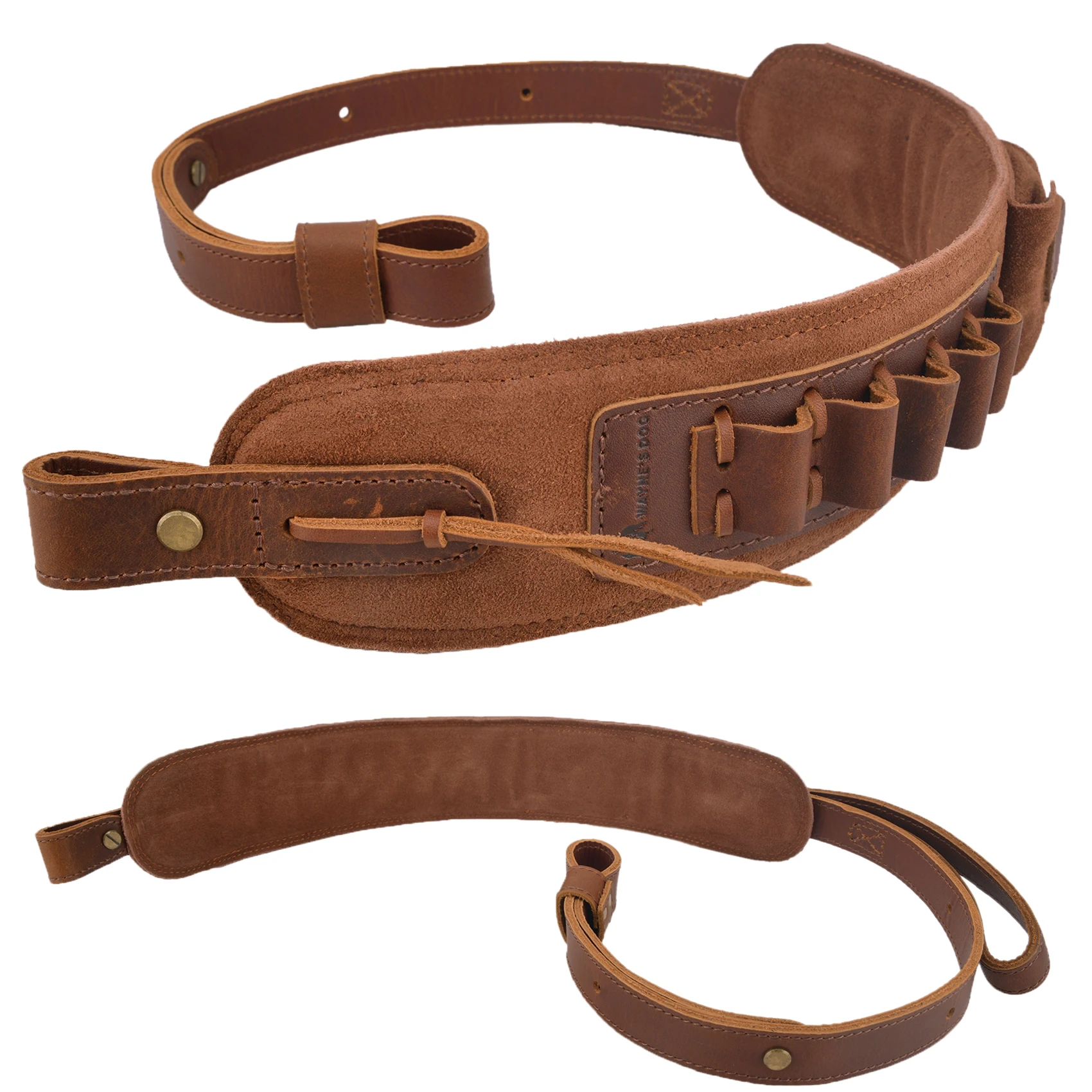 WYANE'S DOG Padded Leather Rifle Shotgun Gun Sling Slots Strap Hunting Belt For .30/30 .308 .22LR 12GA 16GA 20GA .357