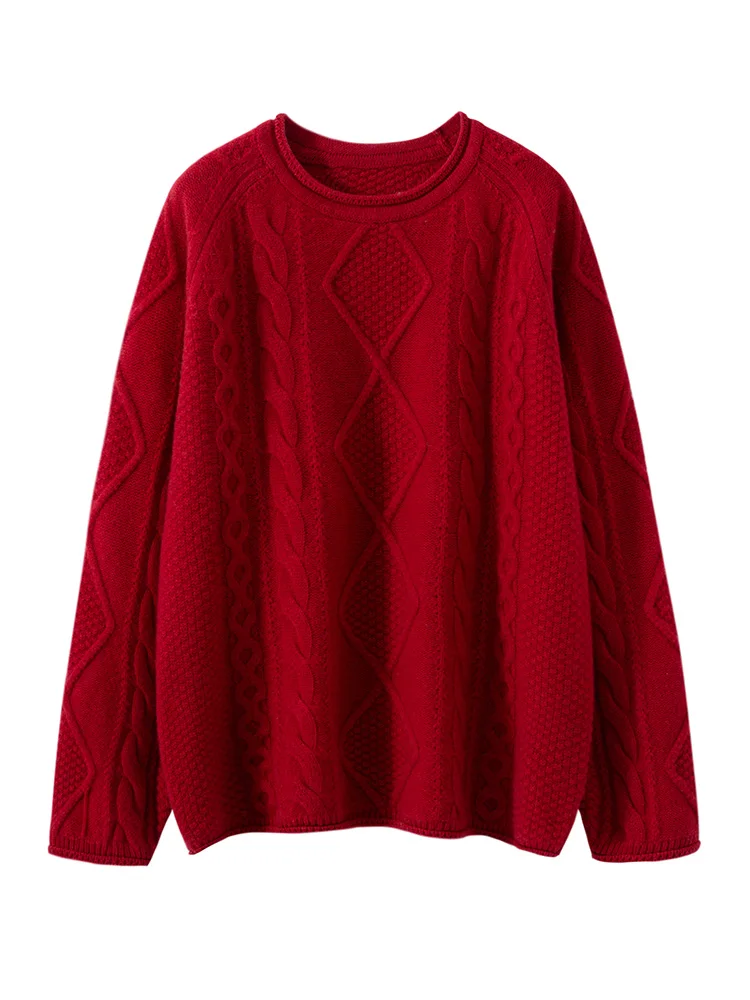 

Autumn Winter Women's Pullover Sweater 100% Cashmere Sweater Overlock Jacquard Cozy Warm Clothes French Style Elegant Loose Top