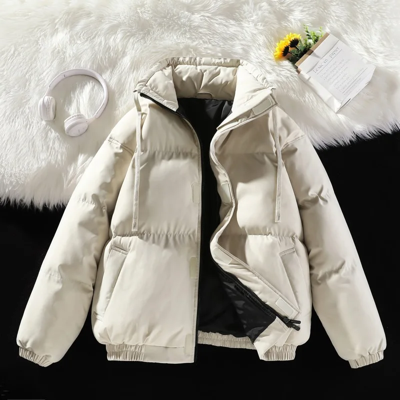 Winter Men Jacket New Simple Solid Color Stand Collar Male Outerwear Thicken Warm Loose Long Sleeve Zipper Soft Man Down Coat