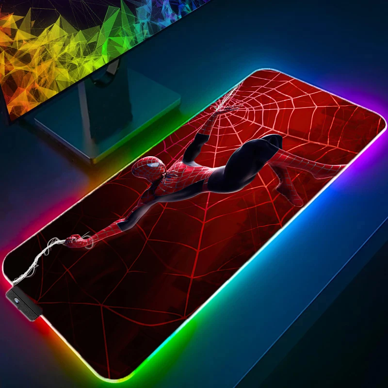 

LED RGB Mouse Pad Spider Man superhero Computer Gamer Accessories Mouse Keyboard Deskpad Waterproof Desk Gaming Cup Mat