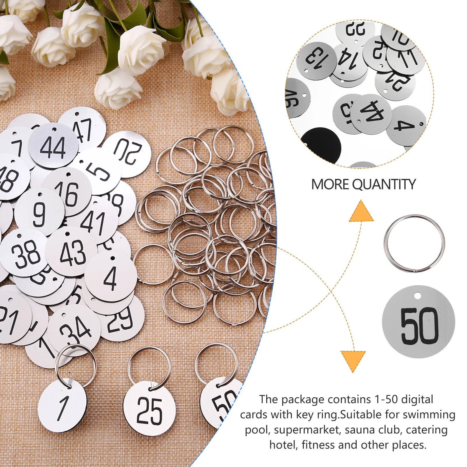 50 قطعة علامة أرقام أقراص بلاستيكية محفورة مستديرة لخزانة الجدول حانة مطعم الصالة الرياضية فندق مكتب مستودع حلقة رئيسية السفر #3