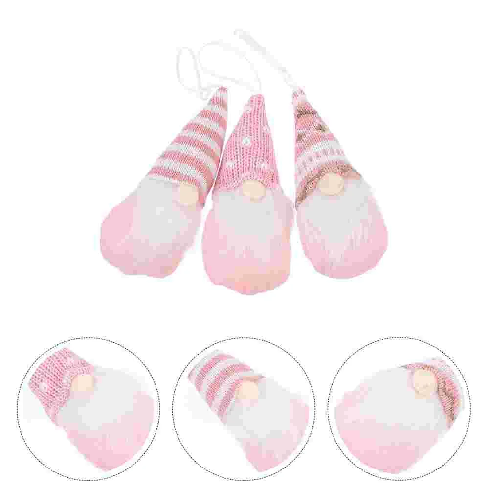 6 Pcs Pendant Christmas Father Outdoor Statues Pink Gnomes Plush Cloth Ornaments Lovely Pendants