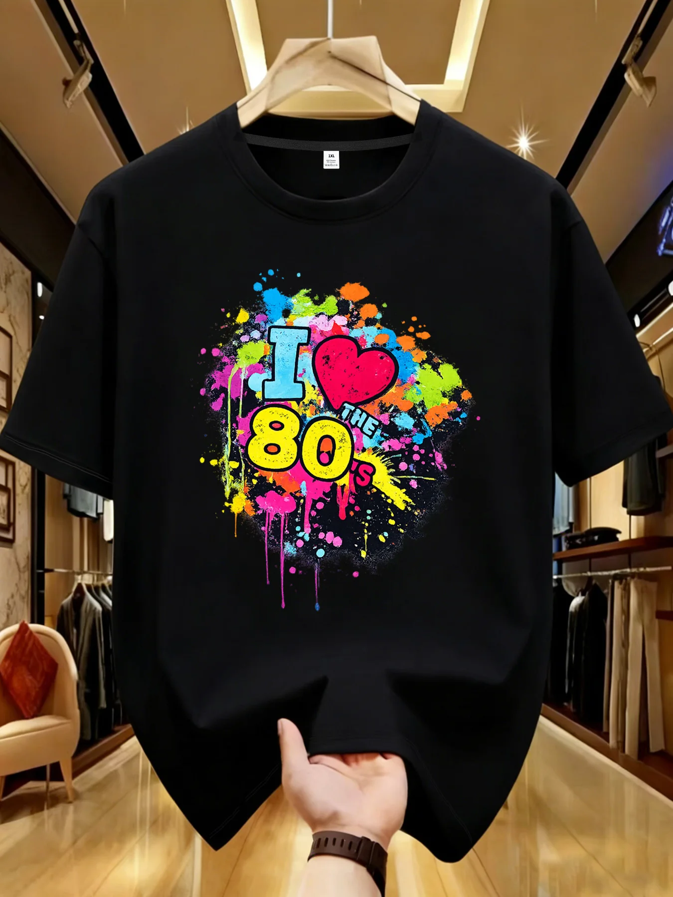 

【YJ00014】colorful doodle Plus size women's round neck short sleeve T-shirt with elastic half sleeves and trendy prints