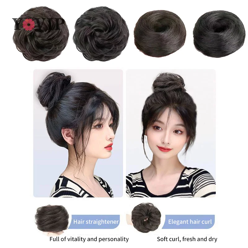 Women Girls Hair Tie Braiding Styling Fluffy Wig Loop Invisible Seamless Bun Natural Synthetic Hair Ring Hair DIY Beauty Styling