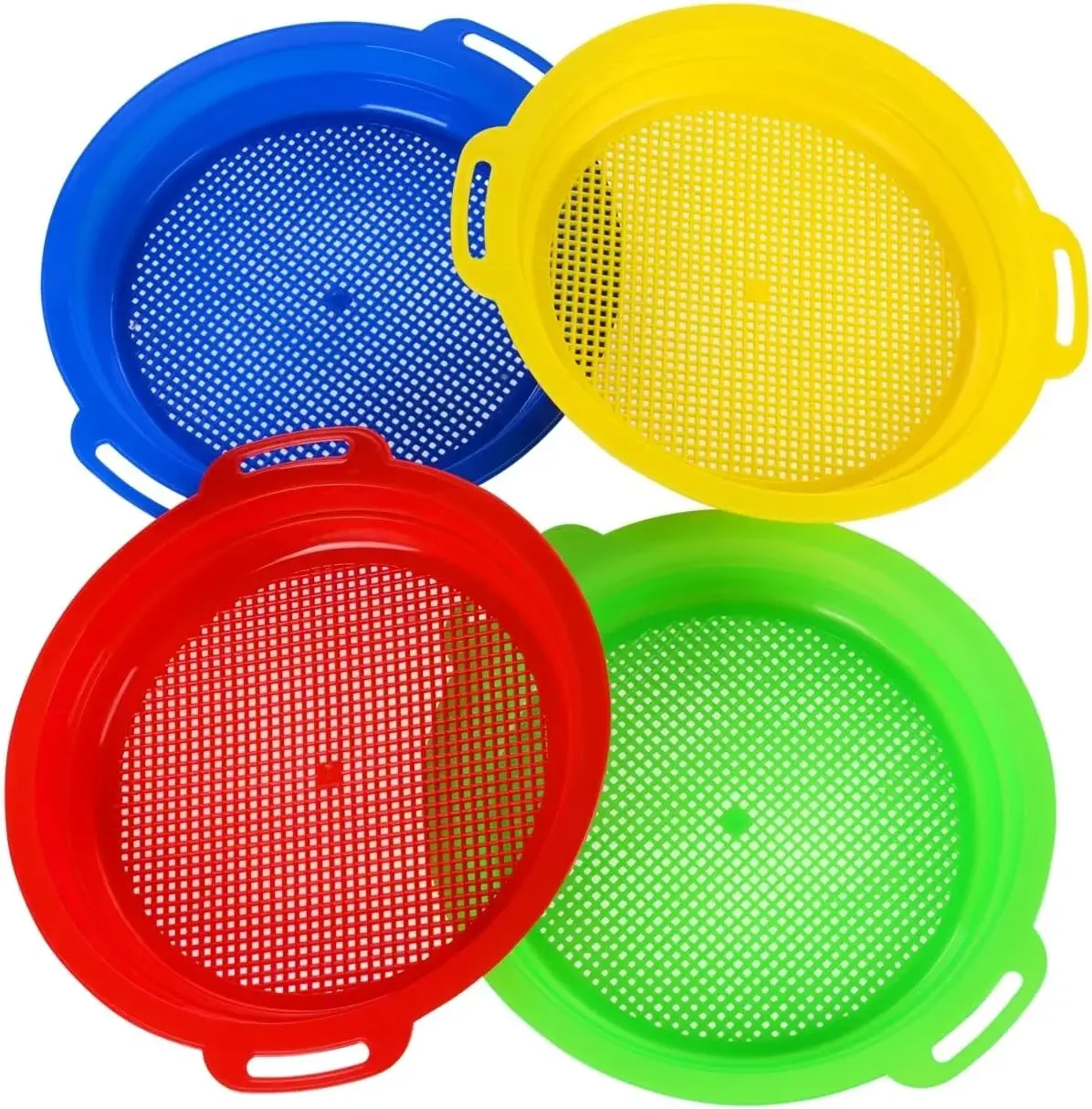 

Sand Sifters Sieve Beach Sand Toys Red Blue Yellow Green Gift Set 4Pack 8.75x9.75in