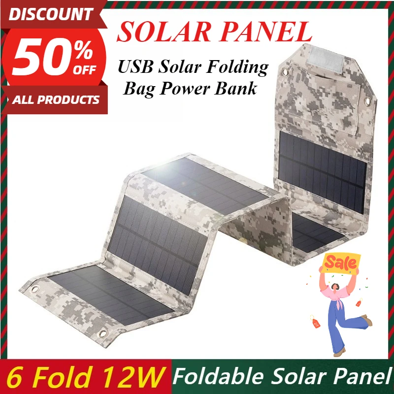 

12W Foldable Solar Panel 5V USB Portable Folding Bag Battery Charger for Phone Outdoor Camping Waterproof Power Bank