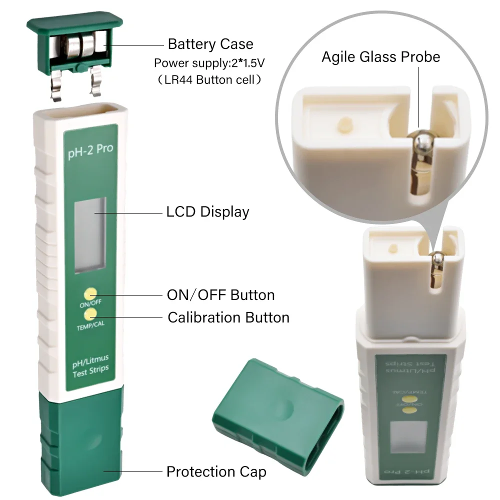 PH-2 Pro Digital Lab PH Meter Tester Pen Water 0.01 PH Test -2.00-16.00 Litmus Strips Backlight Aquarium Hydroponic Measurement