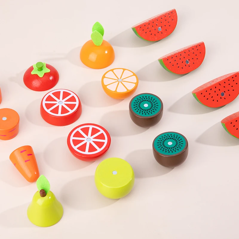 تتضمن مجموعة ألعاب قطع الفاكهة الخشبية مجموعة متنوعة من الفواكه والخضروات لتقطيع الأطفال سيكون لديهم مطبخ التظاهري #3