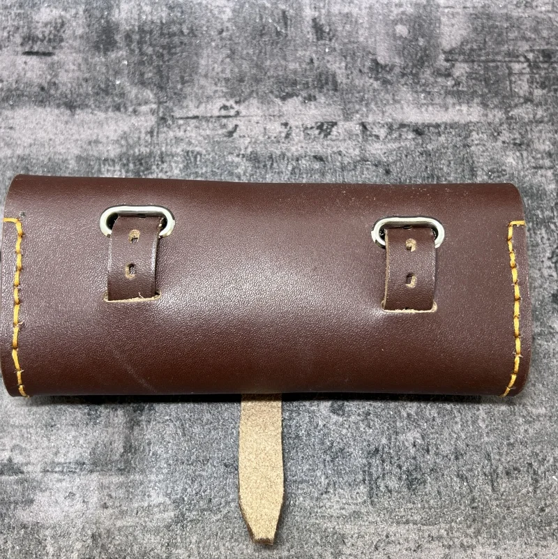 E0989 100% Pure Handmade Bicycle Saddle Bag Cowhide Tool Bag  Retro Bicycle Hang Back Bag Black/Chocolate image 6