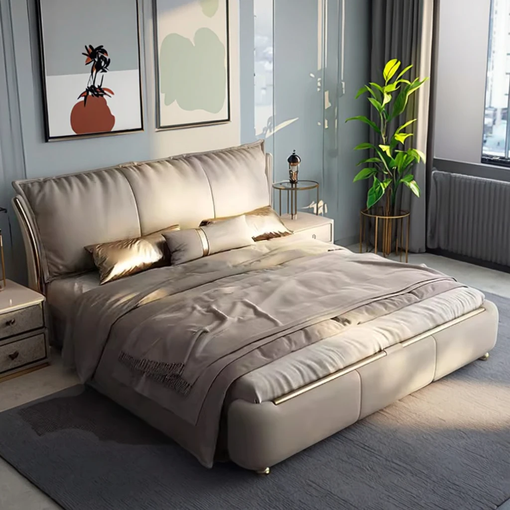 

#Minimalist Wood Beds High-end Atmospheric Modern Simple Light Luxury Soft Backrest King Size Bed