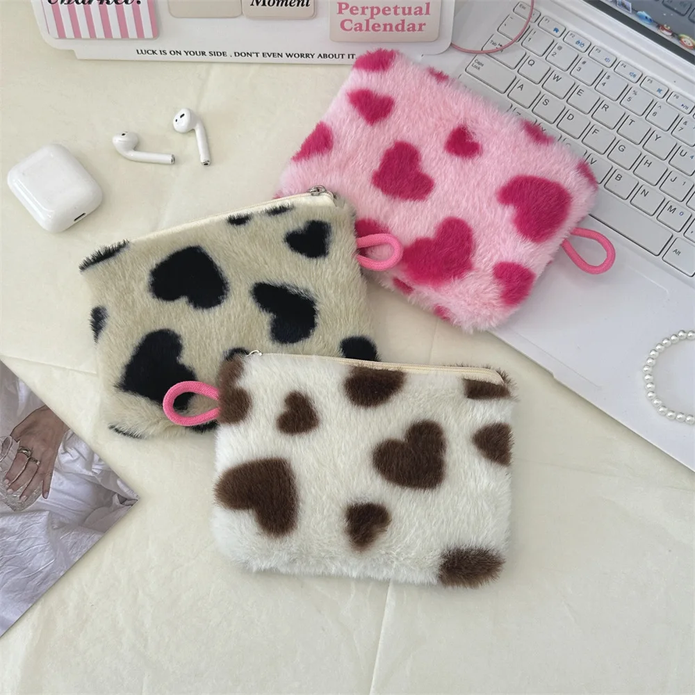 Plush Love Lipstick Makeup Bag, Travel Girl Handbag, Key Wallet ID Bag, Bluetooth Earphone Storage Bag