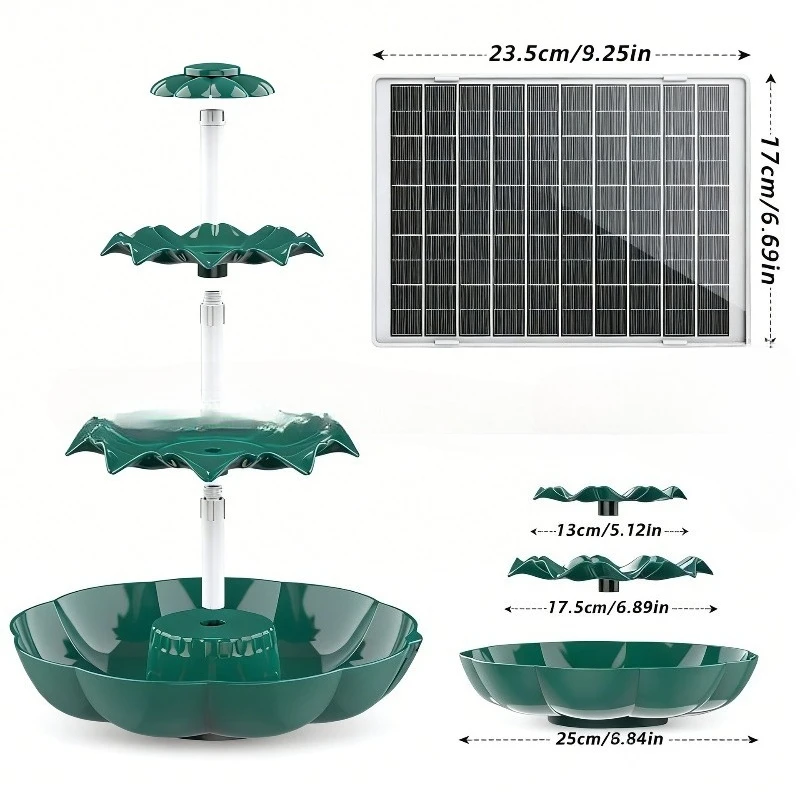 Solar three-story running fountain 6.5W waterfall water feature bird bath garden terrace deck and backyard aqua blue