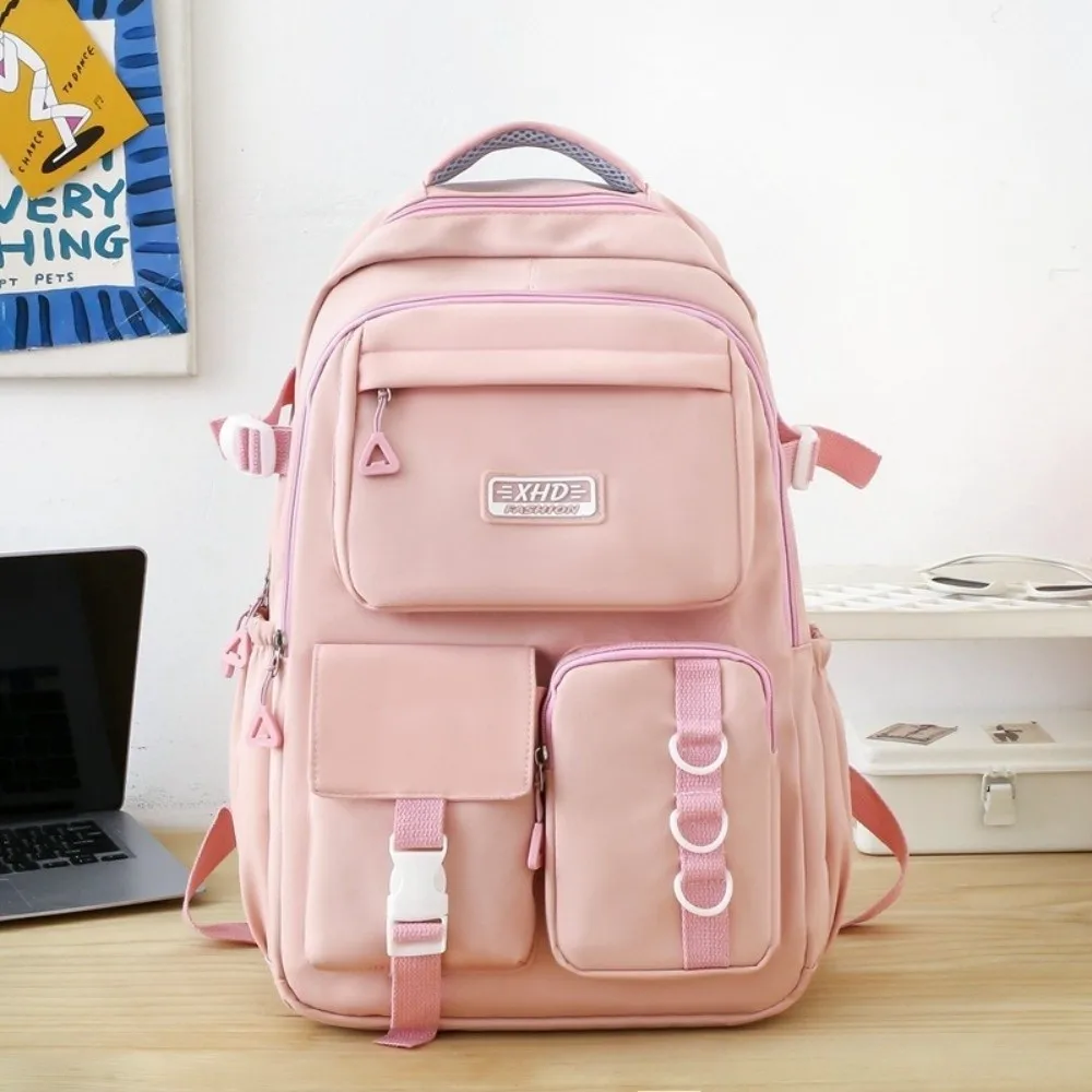 Nylon School Backpack Large Capacity Adjustable Padded Shoulder Straps Laptop Rucksack Water-resistant Multi-pocket