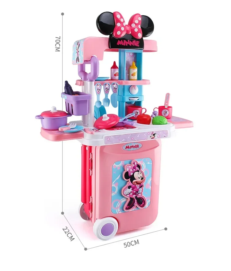 Disney 3 in1 Minnie mouse trolley case kitchen set for kids with light kitchen tableware play house set toys kids birthday gift