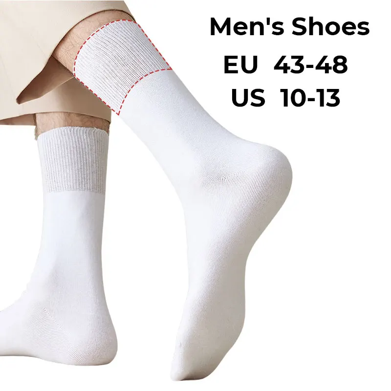 3 Pairs Men's Loose Cuff Crew Socks in Black White Gray Color Non-binding Socks Plus Size For Men EU shoes 43-48 US 10-13
