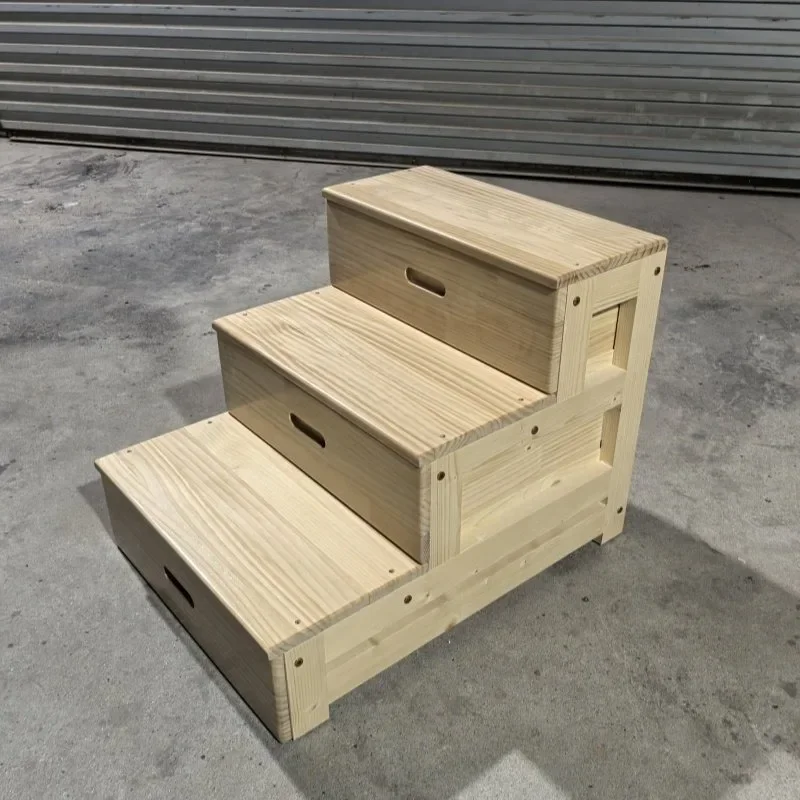 Customized solid wood staircase steps double-layer foot stepping step two-layer ladder stool pedal household storage two-step la