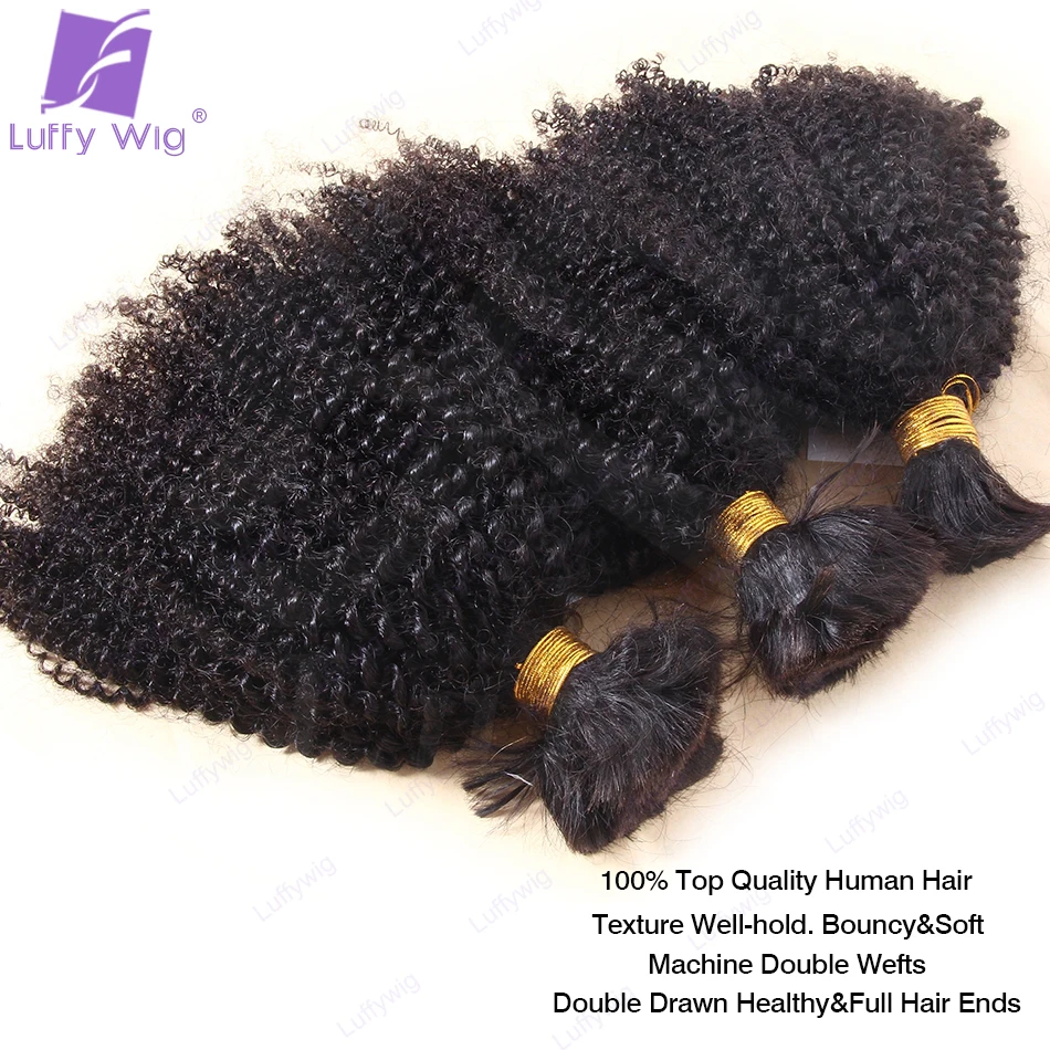 Mongolian Afro Kinky Curly Hair Bulk Human Hair for Braiding Double Drawn No Weft Kinky Curly Bulk Hair Bundles Wholesale LUFFY