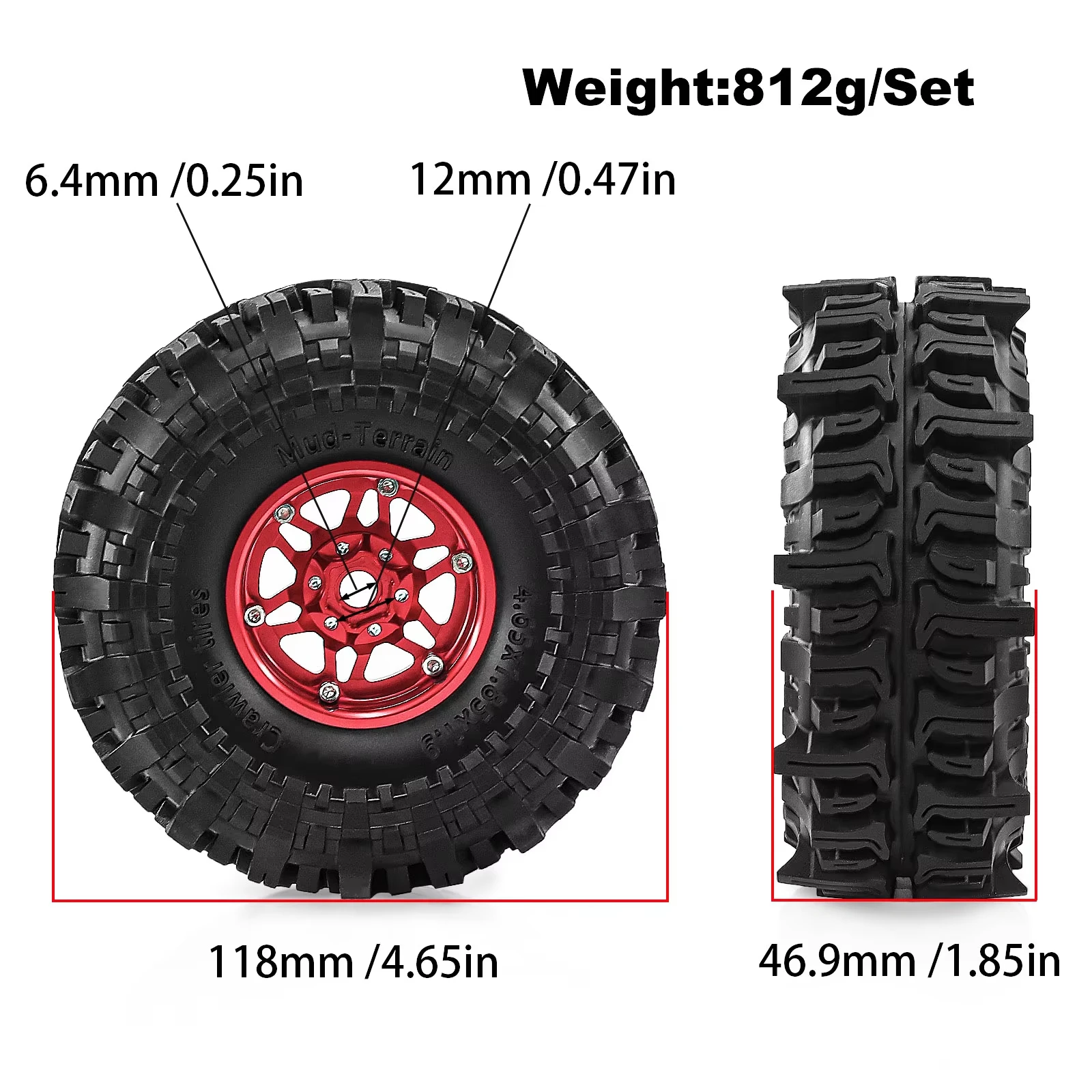 4Pcs 1.9 Inch Metal Beadlock Wheels Tires Set 12mm Hex Hub 1/10 RC Crawler Upgrade Parts Fit Axial SCX10 RC4WD Redcat Gen8