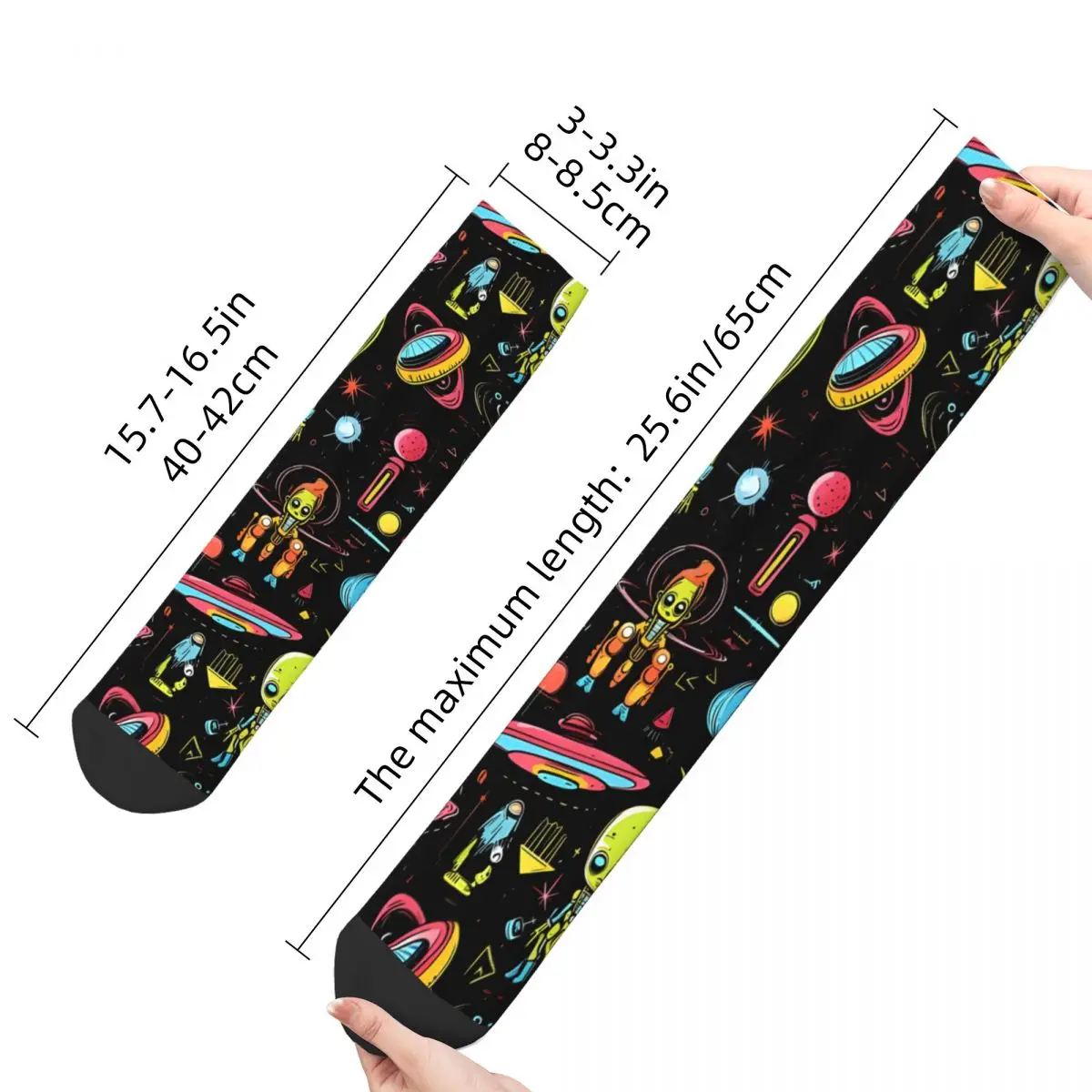 Vintage Aliens And UFOs Pop Art Men's Socks Alien And UFO Pattern Unisex Novelty Pattern Printed Crazy Crew Sock Gift