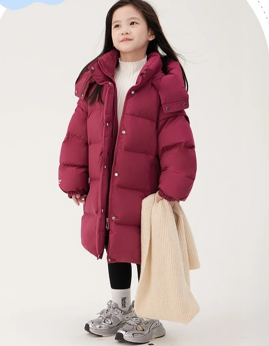 

2025 New Girls Long Puffer Coat Korean Fashion Solid Color Knee-Length Thickened Winter Jacket Casual for Big Kids