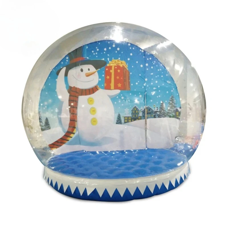 Cabina de fotos de globo de nieve inflable de casa de burbujas gigante de Navidad de 3 metros de diámetro, globo de nieve inflable de casa de rebote con nieve que sopla