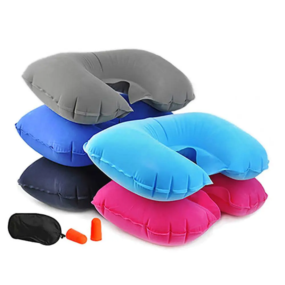 

3Pcs Car Flight Travel Inflatable Neck Rest Cushion U Pillow Eyeshade Earplugs Comfortable Portable Mini Lightweight Fashion