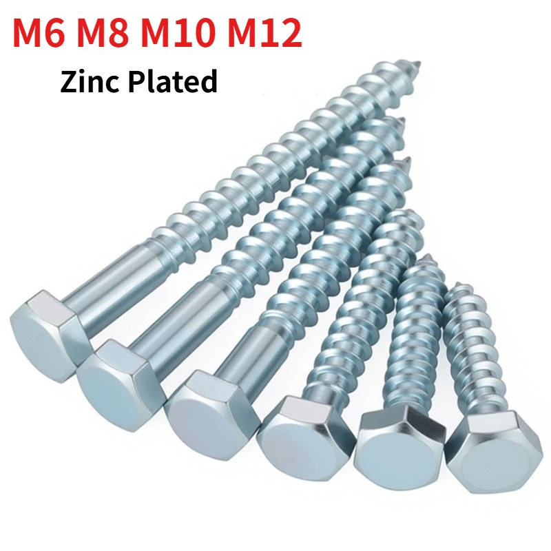 M6 M8 M10 M12 Zinc Plated Hex Head Self Tapping Screw Carbon Steel External Hexagon Wood Screw Galvanized Anti-rust Fastener