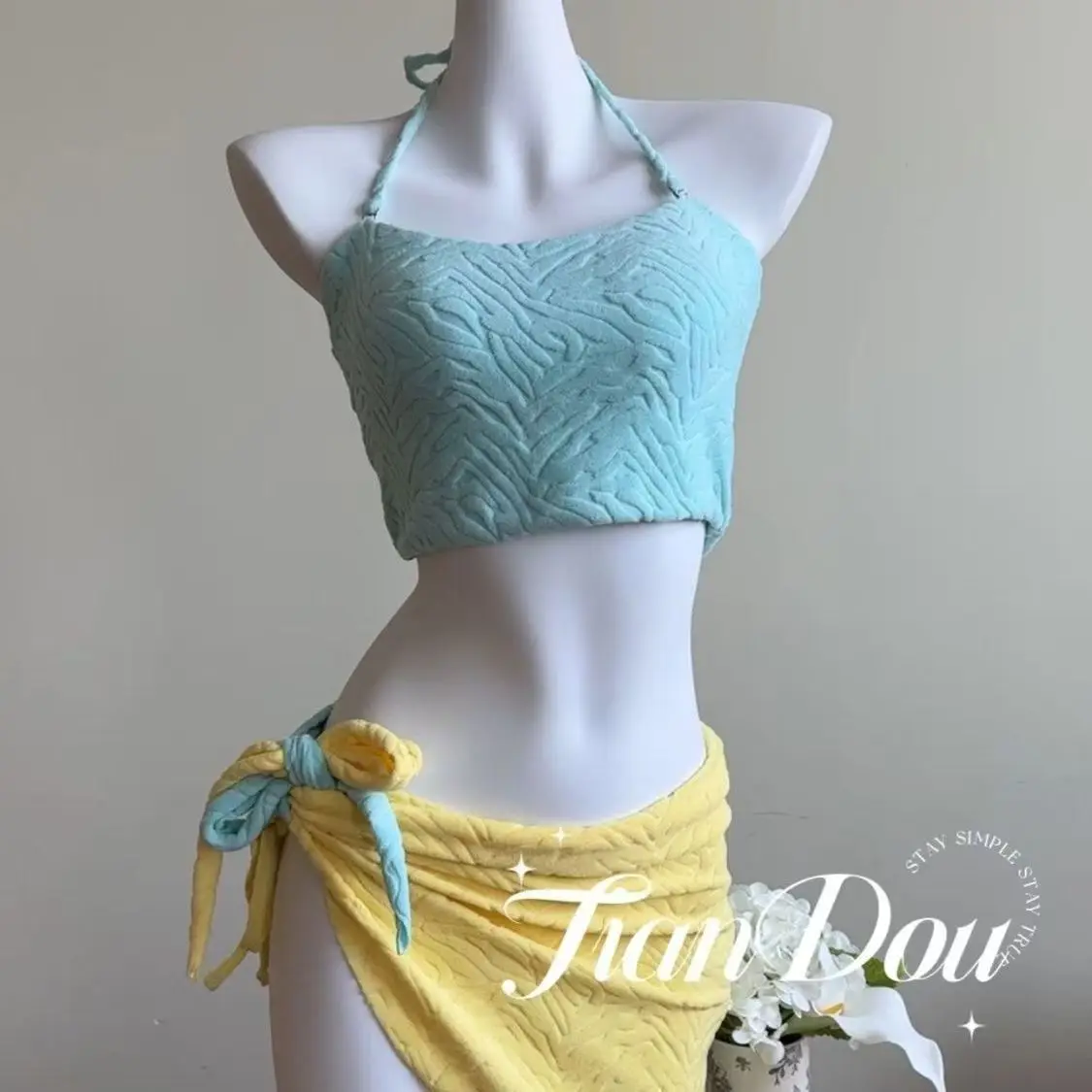 

New Dopamine Macaron Color Pure Desire Style Bikini Split Skirt Triangular Set Hot Spring Vacation