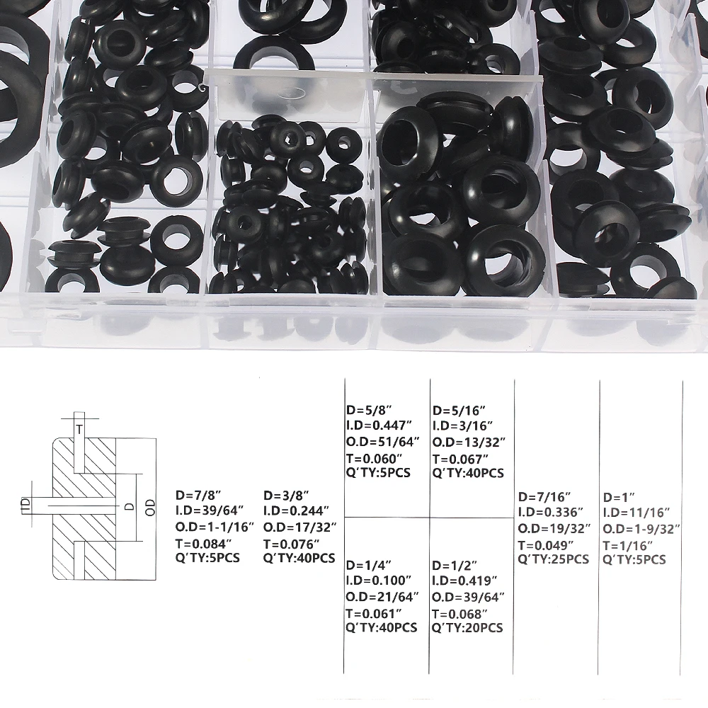 180PCS Black Rubber O-ring Kit - Guard Rings, Sealing Rings, and Oil Retainer Washers - Rubber Car Rings Set in a Box