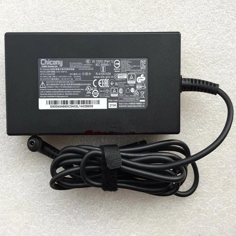 Chicony 20V 7.5A 150W AC Power Adapter Charger A18-150P1A For MSI Bravo 15 B5DD B5DD-243 B5DD-244 GF63 Thin 11UC-241UK A150A039P