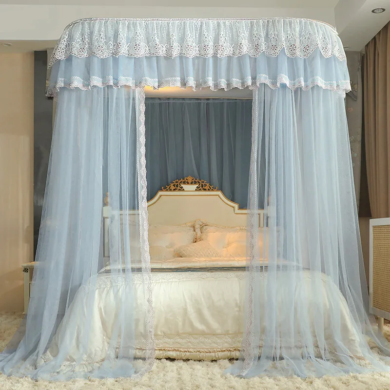 U Type Rail Mosquito Net for Girls Bedroom Three Door Bed Canopy Tent with Frame King Queen Size