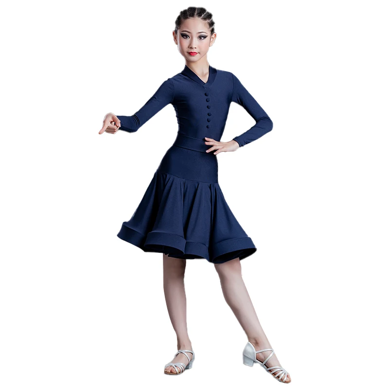 Robe de danse latine pour enfants, robe de danse pour filles, manches courtes, fendue, vêtements de spectacle, ensemble deux pièces