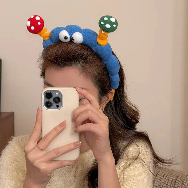 Cartoon Plush Eye Headband for Women Headdress Cute Fluffy Hairband for High Crown & Face Washing Funny Hair Accessories F