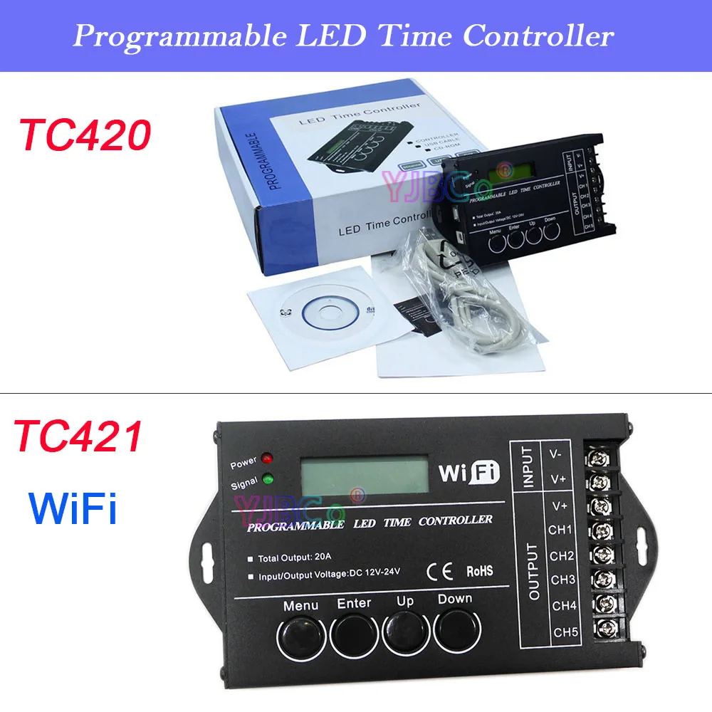 12V 24V DC WiFi RGB time programable LED Strip Controller 5 Channels 20A Common Anode Programmable Light tape Dimmer TC420 TC421