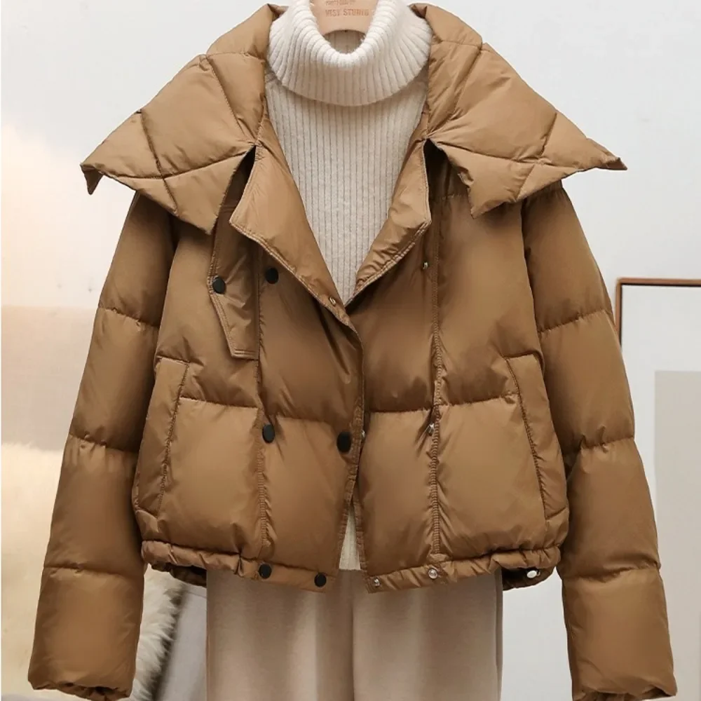 White Duck Down Coat Female 2024 New Fashion Casual Winter Women Short Thickened Warm Double Breasted Down Puffer Jacket Women