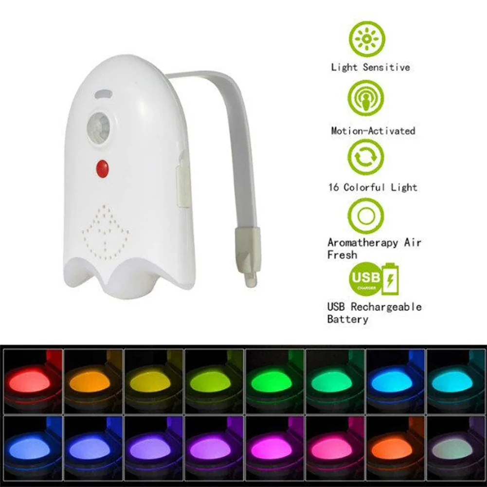 LED Toilet Light PIR Motion Sensor 16 Colors Toilet Seat Night Light USB Rechargeable Waterproof WC Backlight For Toilet Seat