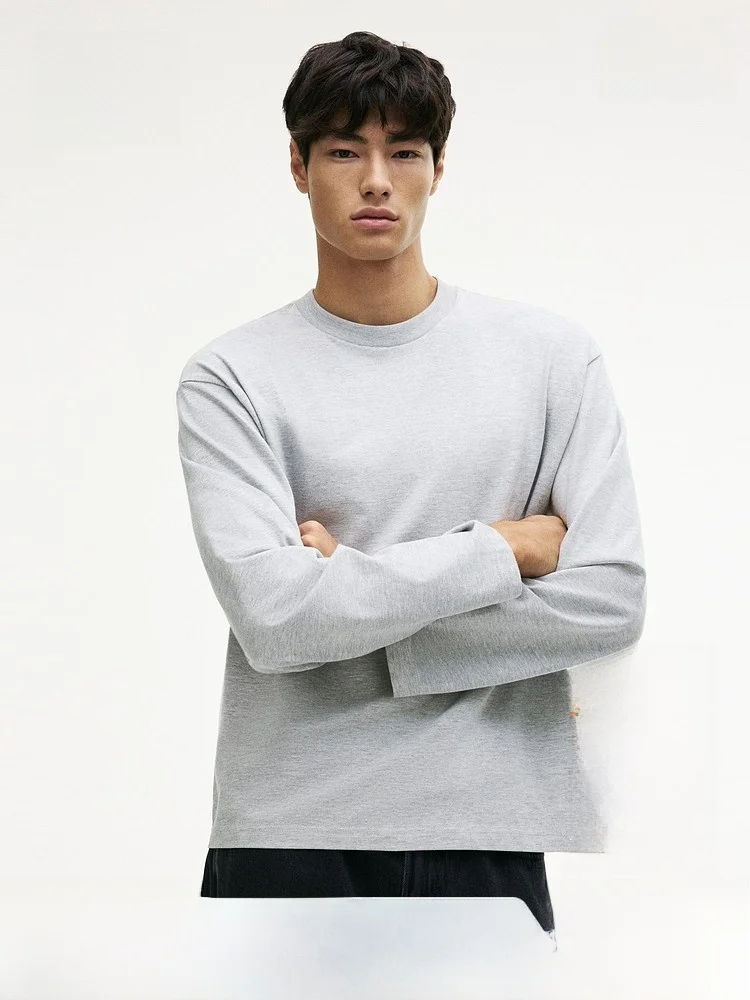 

H&M Men's Winter Loose Fit Long Sve Sweat Cloth T-irt 320297 Casual Sle Daily Wear Comfortable Cotton Blend