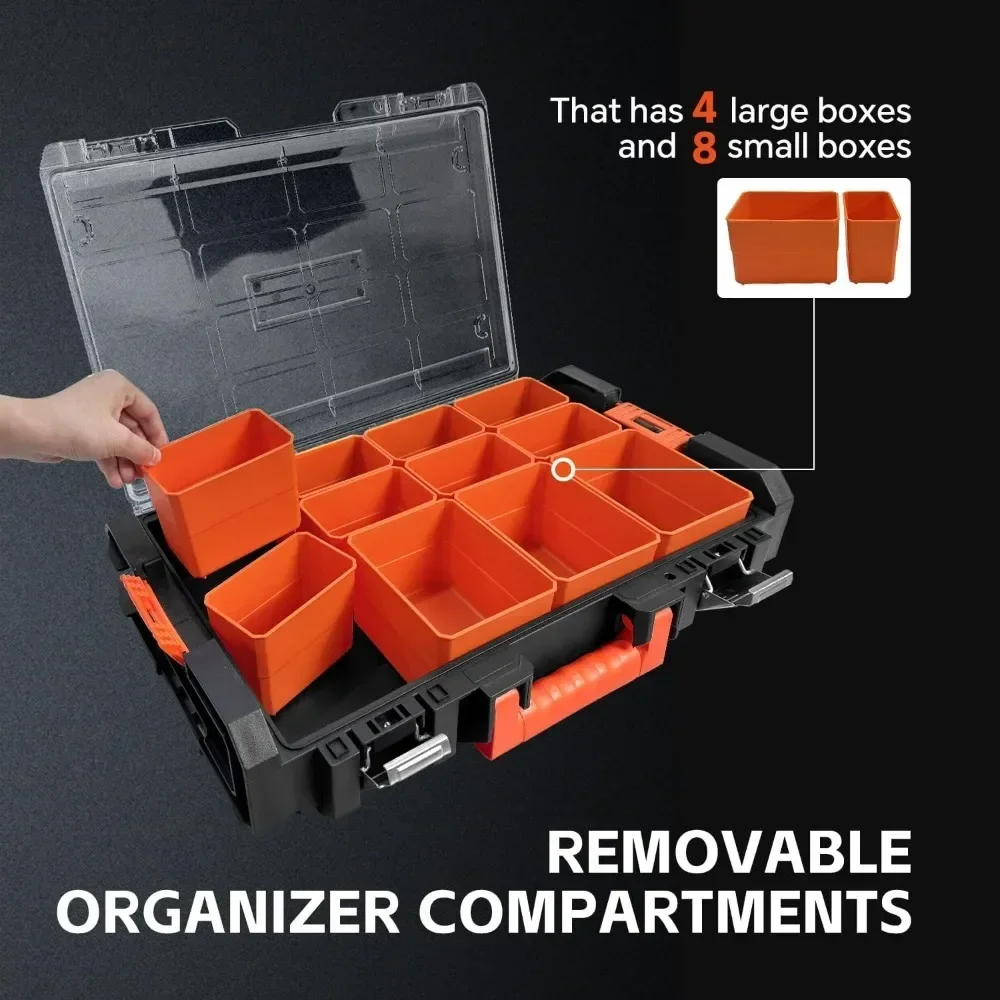 Tool Chest, Stackable Storage System - 4 Pieces Set, Mobile Utility Cart with Handle, Rolling Toolbox, Mobile Tool Chest