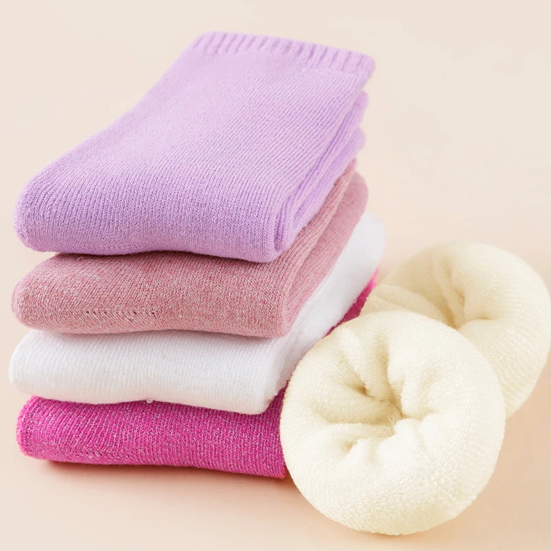 3 Pairs Of Autumn And Winter Women's Thick, Sweet, Fashionable, Solid Color, Versatile, Comfortable, Casual, Warm, Looped Socks